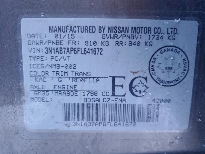 95066635 :رقم المزاد ، 3N1AB7AP6FL641672 vin ، 2015 Nissan Sentra مزاد بيع