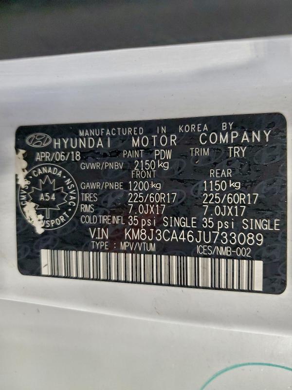 Aukcja sprzedaży 2018 Hyundai Tucson, vin: KM8J3CA46JU733089, numer aukcji: 95894145
