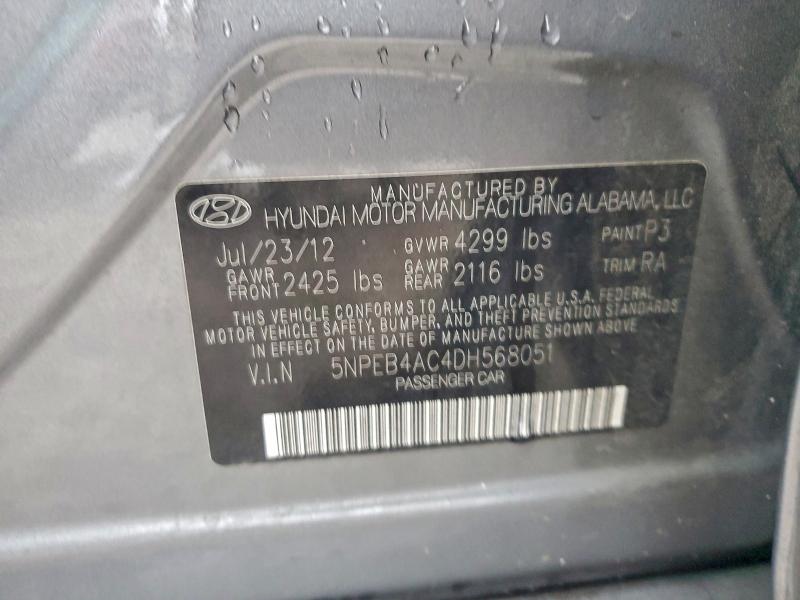 2013 Hyundai Sonata მანქანა იყიდება აუქციონზე, vin: 5NPEB4AC4DH568051, აუქციონის ნომერი: 95672445