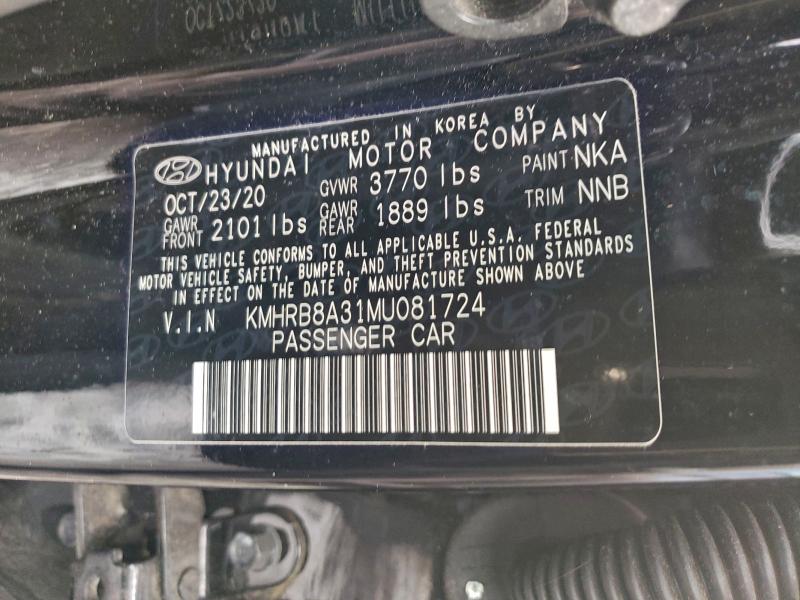 2021 Hyundai Venue მანქანა იყიდება აუქციონზე, vin: KMHRB8A31MU081724, აუქციონის ნომერი: 97556765