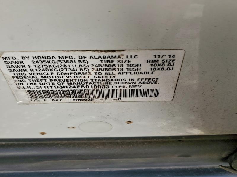 96523955 :رقم المزاد ، 5FRYD3H24FB010053 vin ، 2015 Acura Mdx مزاد بيع