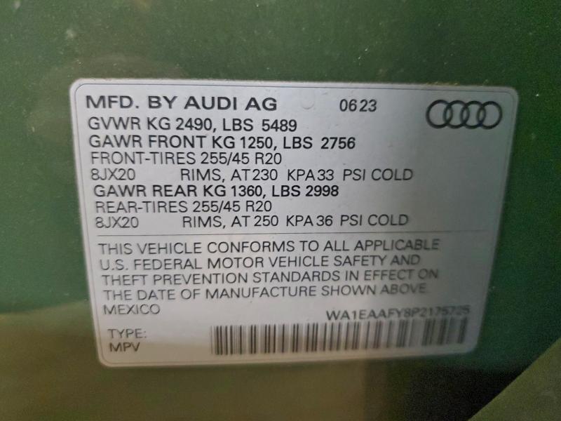 Продажа на аукционе авто 2023 Audi Q5, vin: WA1EAAFY8P2175725, номер лота: 96789845