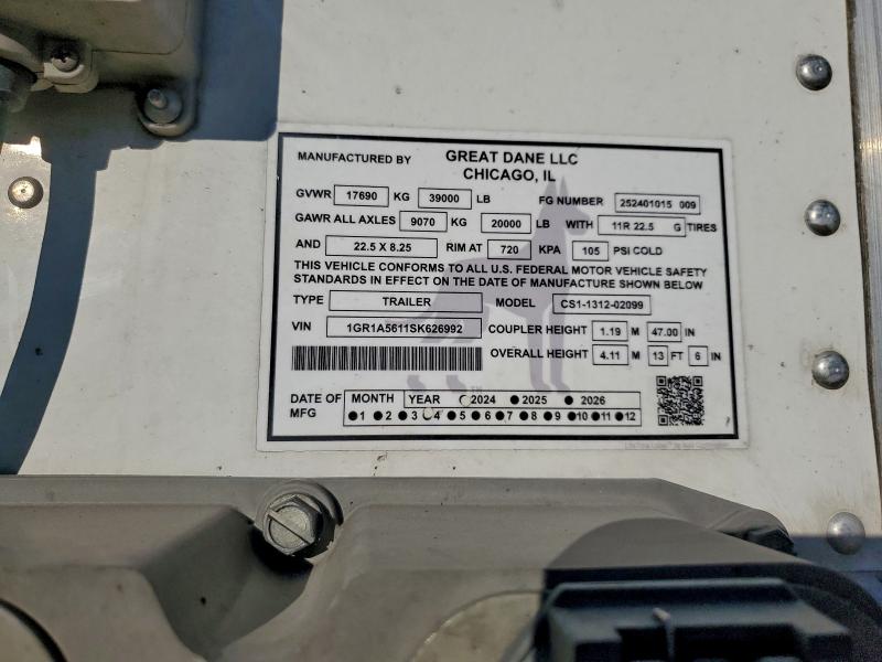 Продаж на аукціоні авто 2025 Great Dane Unknown, vin: 1GR1A5611SK626992, номер лоту: 97104355