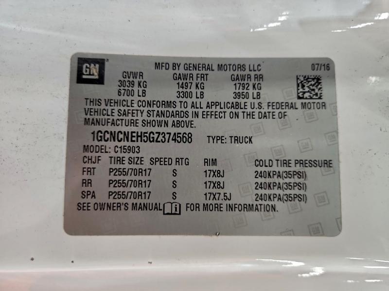 97706035 :رقم المزاد ، 1GCNCNEH5GZ374568 vin ، 2016 Chevrolet Silverado مزاد بيع