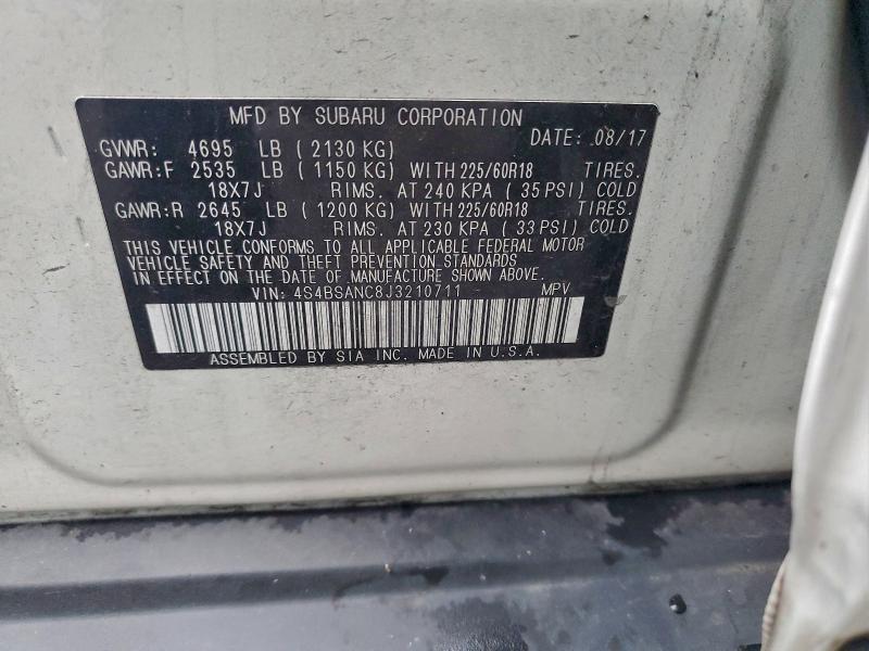 Продажа на аукционе авто 2018 Subaru Outback, vin: 4S4BSANC8J3210711, номер лота: 96824035