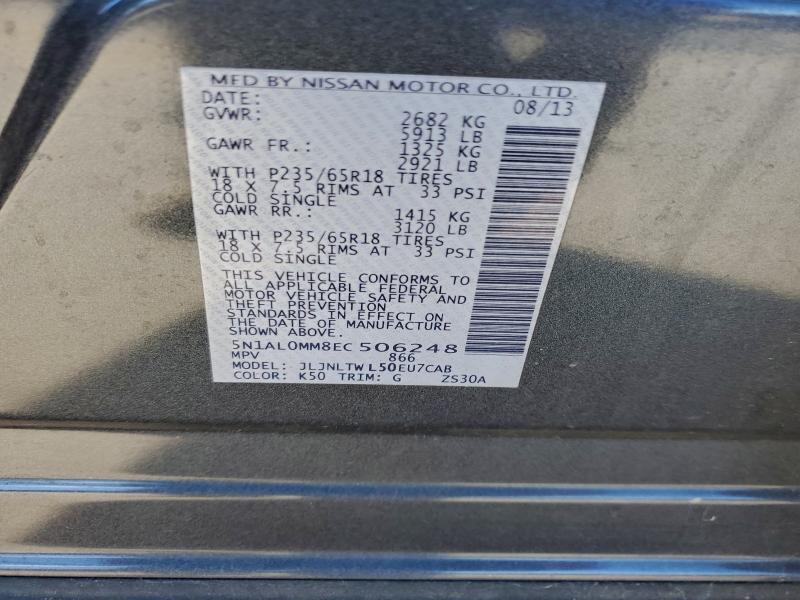96470535 :رقم المزاد ، 5N1AL0MM8EC506248 vin ، 2014 Infiniti Qx60 مزاد بيع