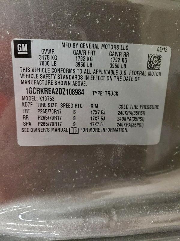 Auction sale of the 2013 Chevrolet Silverado, vin: 1GCRKREA2DZ108984, lot number: 97623935