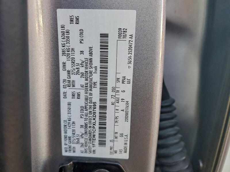 Продаж на аукціоні авто 2020 Ford F150, vin: 1FTEW1CPXLKD97695, номер лоту: 93732865