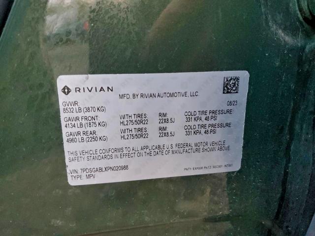 95746755 :رقم المزاد ، 7PDSGABLXPN020988 vin ، 2023 Rivian R1s Launch مزاد بيع