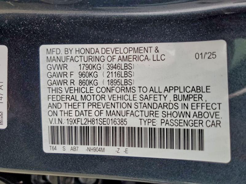 93786915 :رقم المزاد ، 19XFL2H81SE016385 vin ، 2025 Honda Civic مزاد بيع