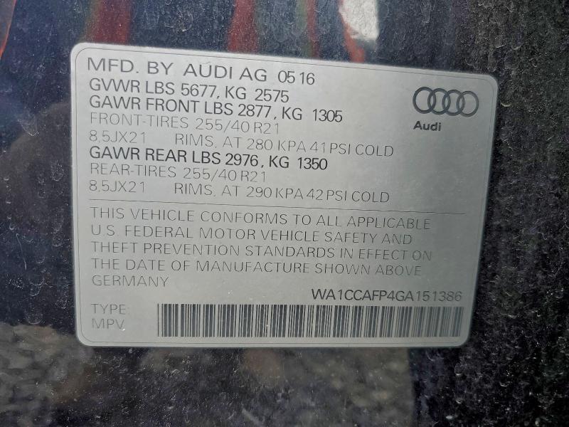 Aukcja sprzedaży 2016 Audi Sq5, vin: WA1CCAFP4GA151386, numer aukcji: 93328945