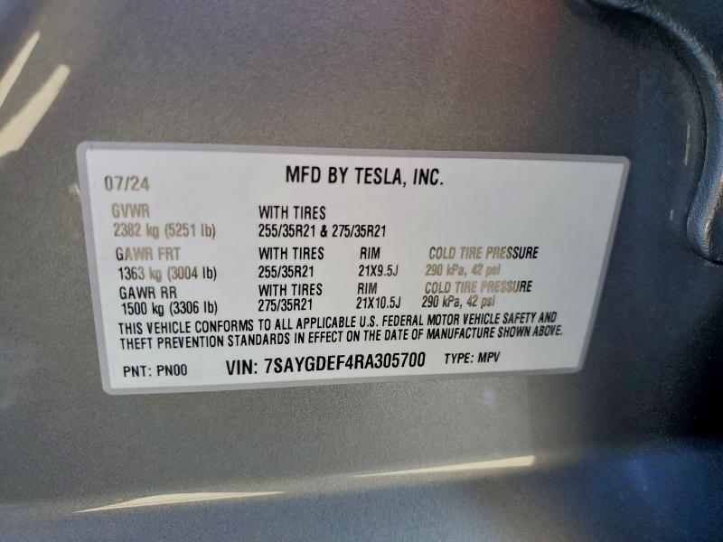 Продаж на аукціоні авто 2024 Tesla Model Y, vin: 7SAYGDEF4RA305700, номер лоту: 96786265