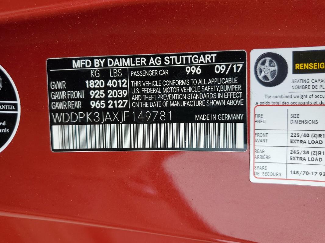2018 Mercedes-benz Slc 300 მანქანა იყიდება აუქციონზე, vin: WDDPK3JAXJF149781, აუქციონის ნომერი: 94323045