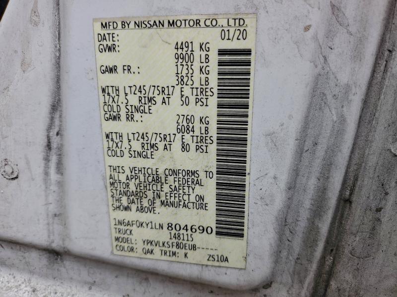 Aukcja sprzedaży 2020 Nissan Nv 2500, vin: 1N6AF0KY1LN804690, numer aukcji: 85720415