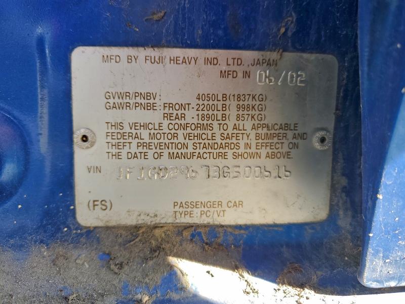Продажа на аукционе авто 2003 Subaru Impreza, vin: JF1GD29673G500616, номер лота: 96400405