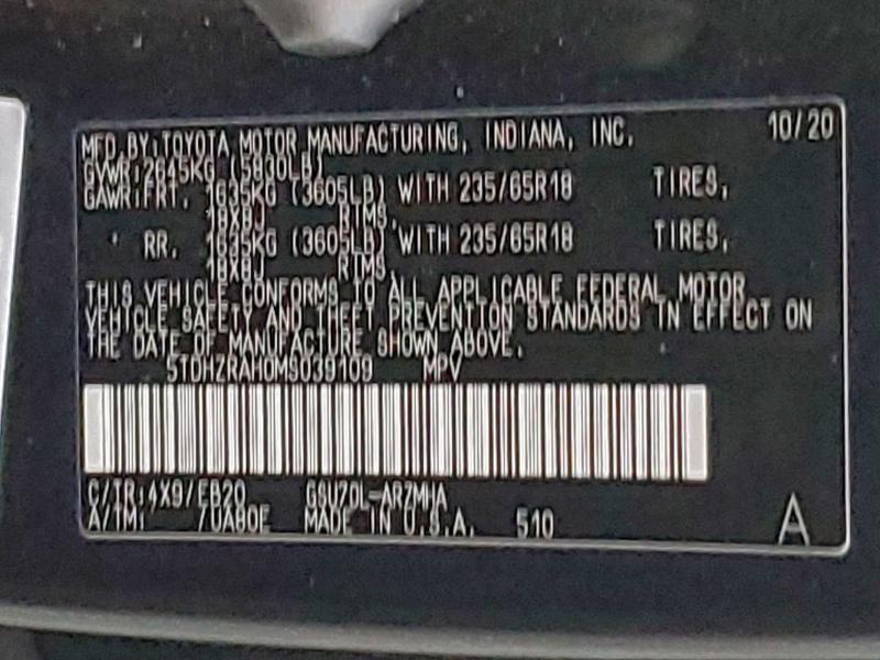 96613385 :رقم المزاد ، 5TDHZRAH0MS039109 vin ، 2021 Toyota Highlander مزاد بيع
