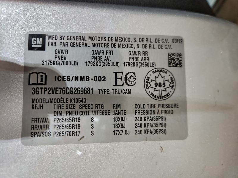 2012 Gmc Sierra მანქანა იყიდება აუქციონზე, vin: 3GTP2VE76CG269681, აუქციონის ნომერი: 95688865