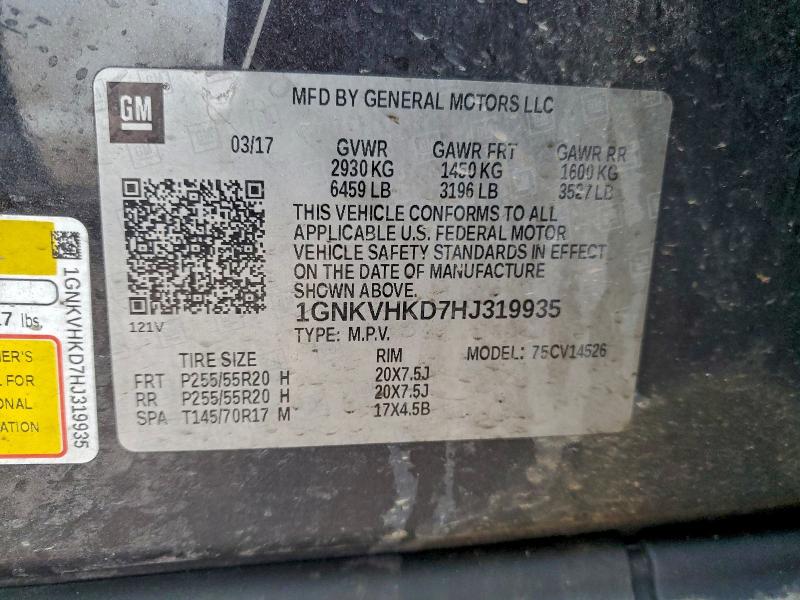 Продаж на аукціоні авто 2017 Chevrolet Traverse, vin: 1GNKVHKD7HJ319935, номер лоту: 96031325