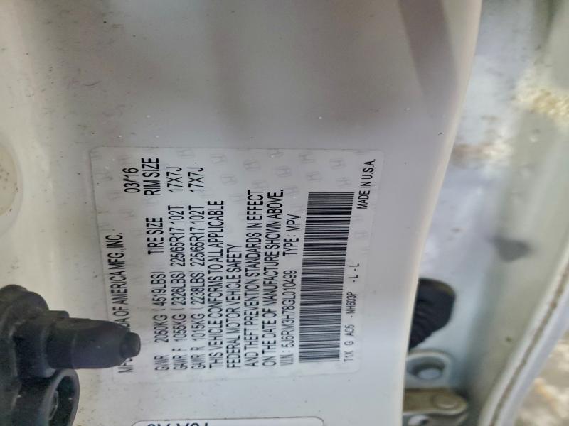95489845 :رقم المزاد ، 5J6RM3H78GL010499 vin ، 2016 Honda Cr-v مزاد بيع