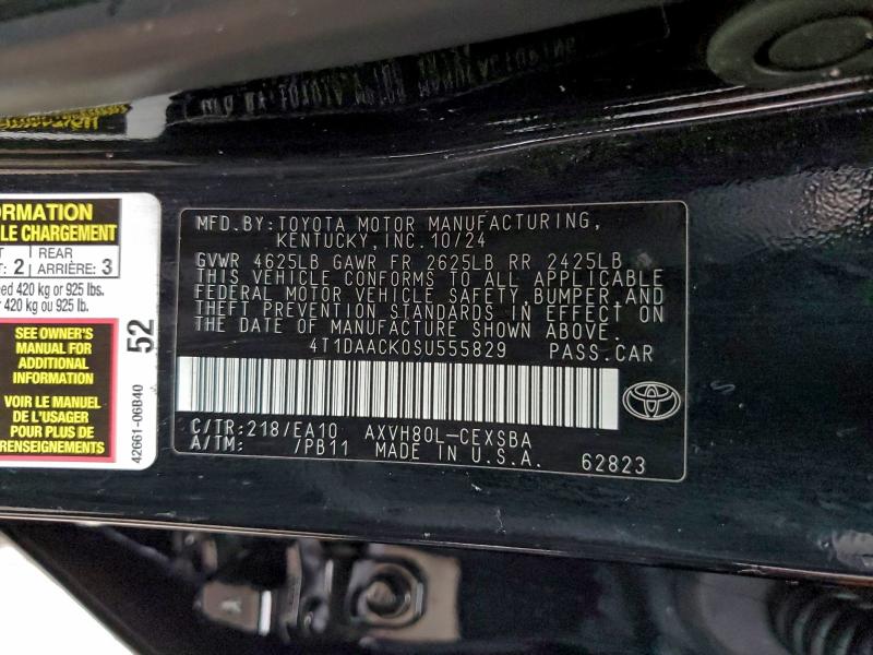 Aukcja sprzedaży 2025 Toyota Camry Xse, vin: 4T1DAACK0SU555829, numer aukcji: 98207695