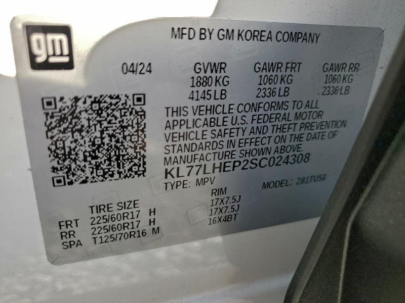 2025 Chevrolet Trax 1lt მანქანა იყიდება აუქციონზე, vin: KL77LHEP2SC024308, აუქციონის ნომერი: 72274045