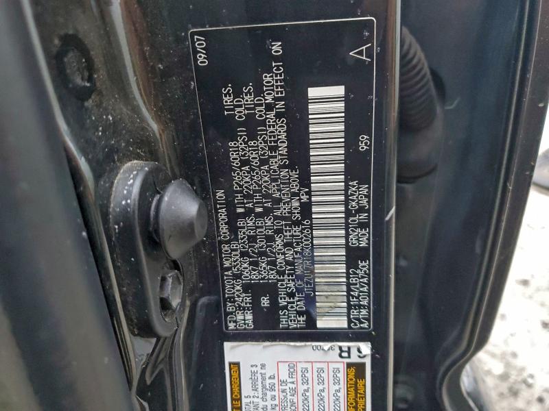 2008 Toyota 4runner მანქანა იყიდება აუქციონზე, vin: JTEZU17R18K002616, აუქციონის ნომერი: 98093795