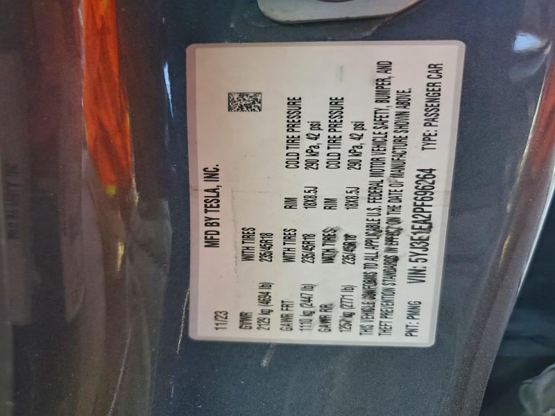 2023 Tesla Model 3 მანქანა იყიდება აუქციონზე, vin: 5YJ3E1EA2PF696264, აუქციონის ნომერი: 96107195