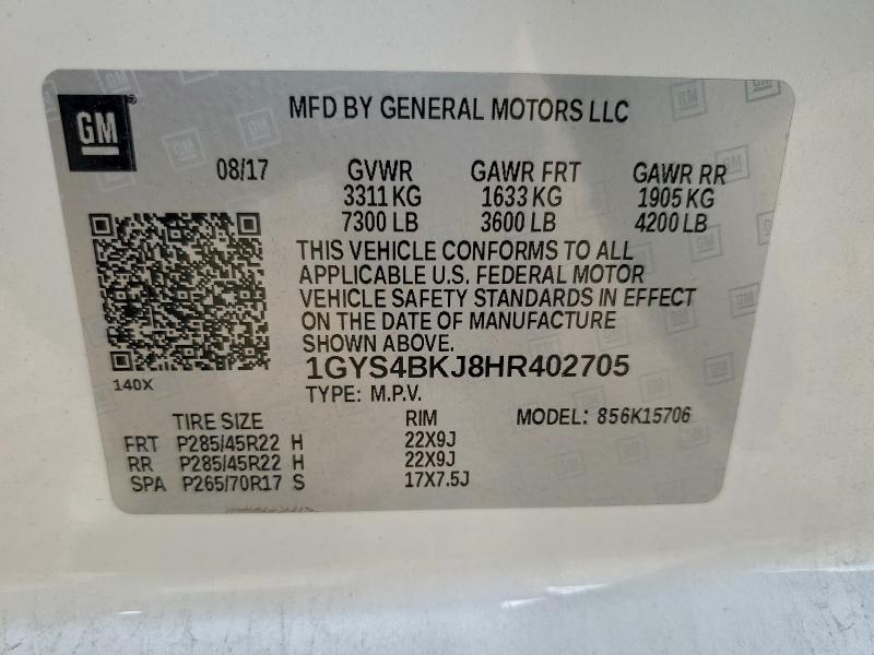 96761015 :رقم المزاد ، 1GYS4BKJ8HR402705 vin ، 2017 Cadillac Escalade L مزاد بيع