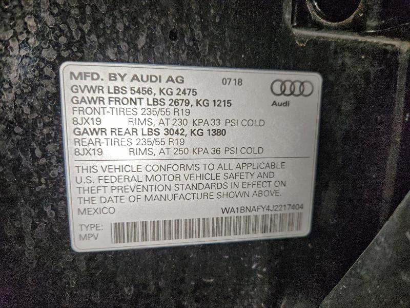 94509575 :رقم المزاد ، WA1BNAFY4J2217404 vin ، 2018 Audi Q5 مزاد بيع