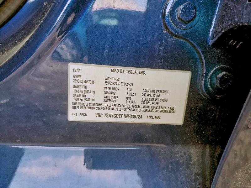 Aukcja sprzedaży 2022 Tesla Model Y, vin: 7SAYGDEF1NF336724, numer aukcji: 97808975