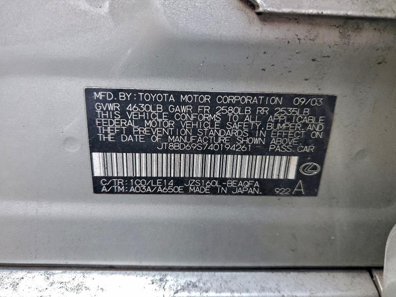 Продажа на аукционе авто 2004 Lexus Gs 300, vin: JT8BD69S740194261, номер лота: 95295595