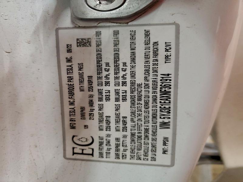 Aukcja sprzedaży 2022 Tesla Model 3, vin: 5YJ3E1EAXNF361914, numer aukcji: 97907555