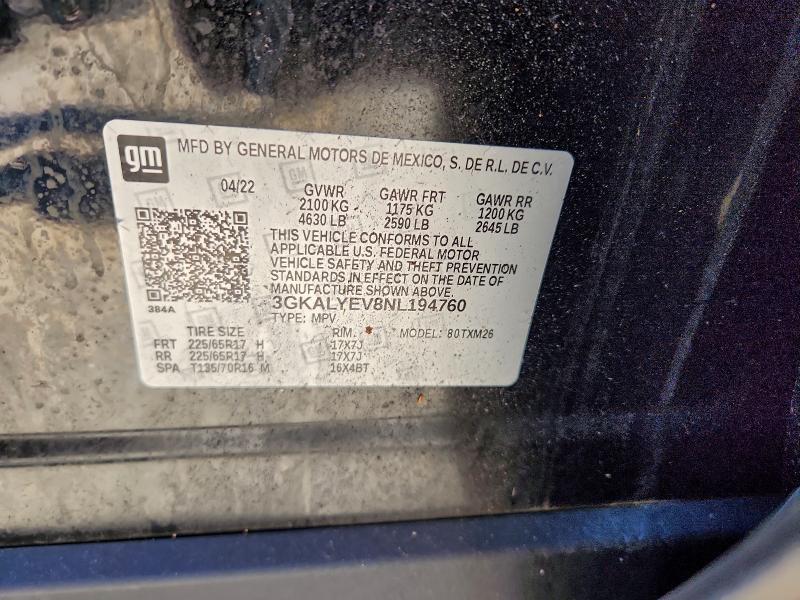 Aukcja sprzedaży 2022 Gmc Terrain, vin: 3GKALYEV8NL194760, numer aukcji: 96992365