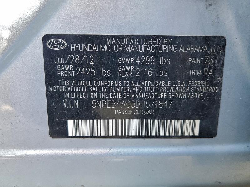2013 Hyundai Sonata Gls მანქანა იყიდება აუქციონზე, vin: 5NPEB4AC5DH571847, აუქციონის ნომერი: 94702685