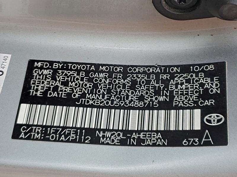 95527355 :رقم المزاد ، JTDKB20U593488715 vin ، 2009 Toyota Prius مزاد بيع