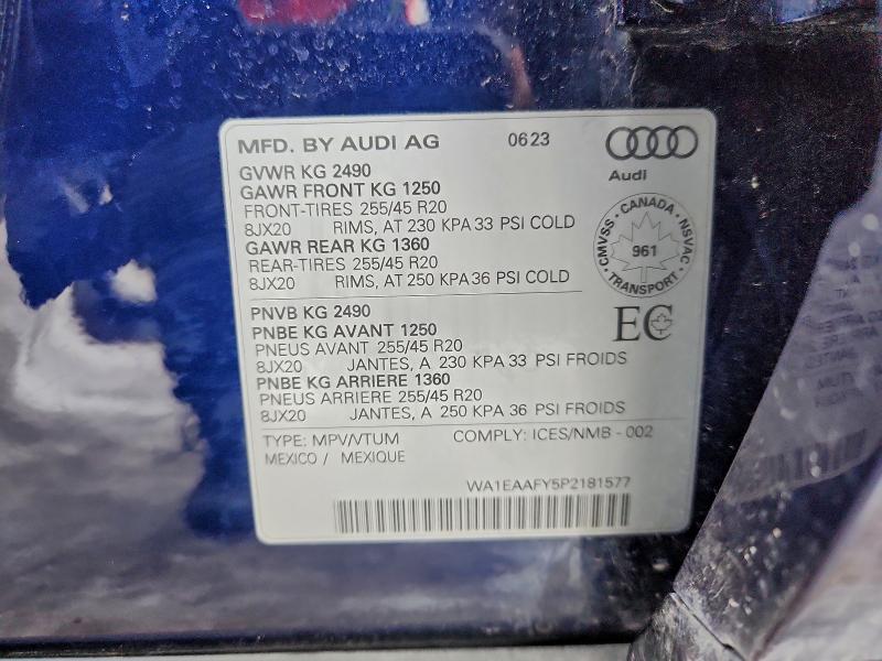 94506155 :رقم المزاد ، WA1EAAFY5P2181577 vin ، 2023 Audi Q5 Premium مزاد بيع