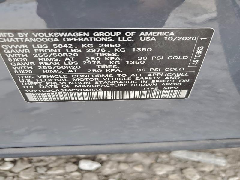 Продаж на аукціоні авто 2021 Volkswagen Atlas Cros, vin: 1V2TE2CA2MC204834, номер лоту: 95518135
