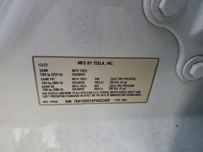 Auction sale of the 2023 Tesla Model Y, vin: 7SAYGDEE0PA052489, lot number: 95031105