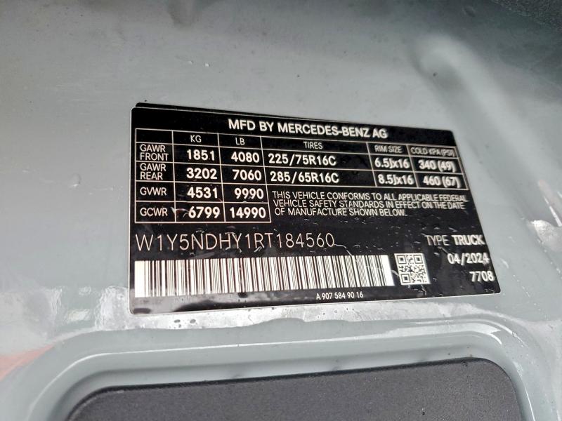 2024 Mercedes Benz Sprinter მანქანა იყიდება აუქციონზე, vin: W1Y5NDHY1RT184560, აუქციონის ნომერი: 96305395