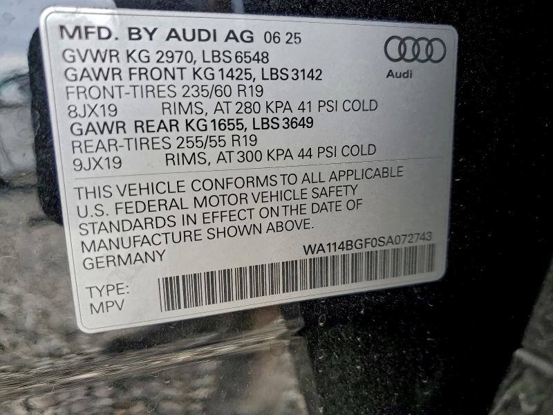 Aukcja sprzedaży 2025 Audi Q6 E-tron, vin: WA114BGF0SA072743, numer aukcji: 96209955