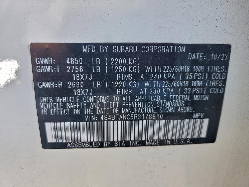 Aukcja sprzedaży 2024 Subaru Outback, vin: 4S4BTANC5R3178910, numer aukcji: 97099165