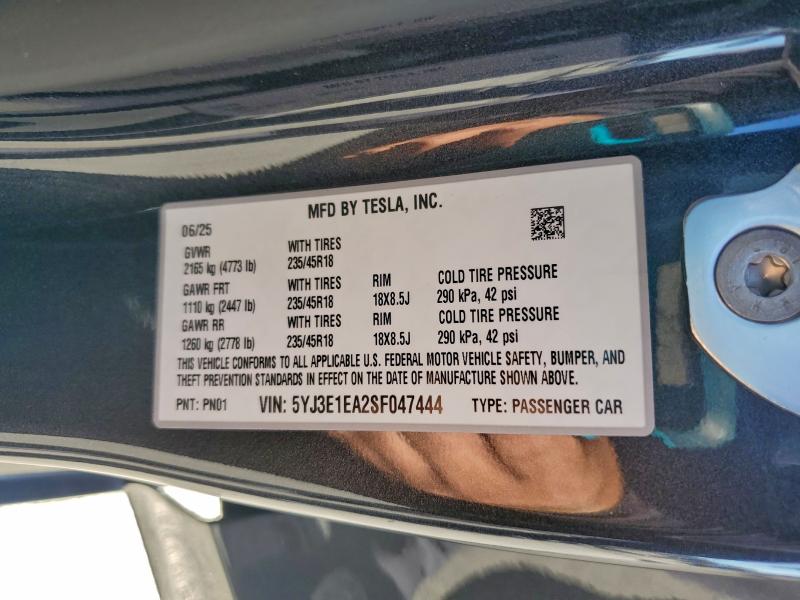 Aukcja sprzedaży 2025 Tesla Model 3, vin: 5YJ3E1EA2SF047444, numer aukcji: 94746635
