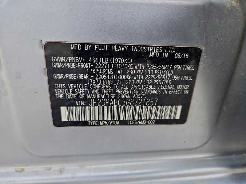 Aukcja sprzedaży 2016 Subaru Crosstrek, vin: JF2GPABC3G8321857, numer aukcji: 98315695