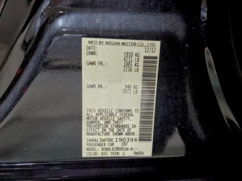 2013 Nissan Altima მანქანა იყიდება აუქციონზე, vin: 1N4AL3AP3DC190394, აუქციონის ნომერი: 94594775