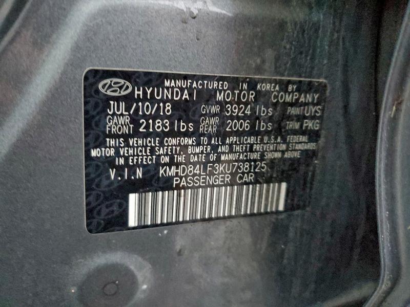 Aukcja sprzedaży 2019 Hyundai Elantra, vin: KMHD84LF3KU738125, numer aukcji: 97638865