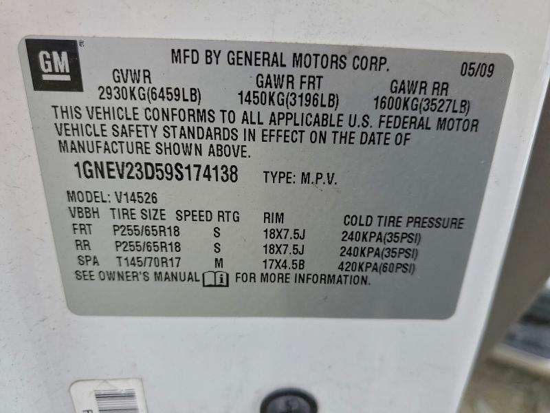 97157365 :رقم المزاد ، 1GNEV23D59S174138 vin ، 2009 Chevrolet Traverse مزاد بيع