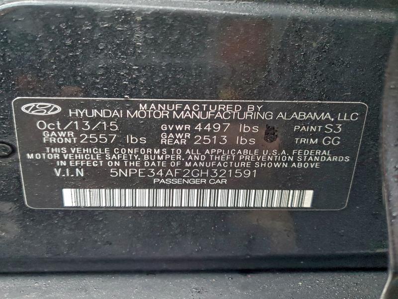 2016 Hyundai Sonata Spo მანქანა იყიდება აუქციონზე, vin: 5NPE34AF2GH321591, აუქციონის ნომერი: 96272505