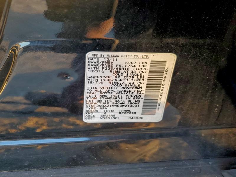 96327285 :رقم المزاد ، JN8AZ1MW8CW213931 vin ، 2012 Nissan Murano S مزاد بيع