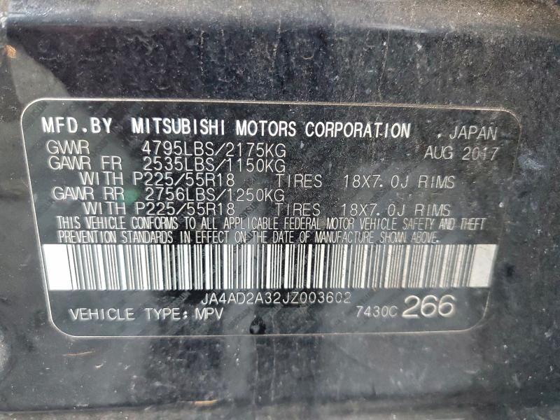 Продаж на аукціоні авто 2018 Mitsubishi Outlander, vin: JA4AD2A32JZ003602, номер лоту: 95089415