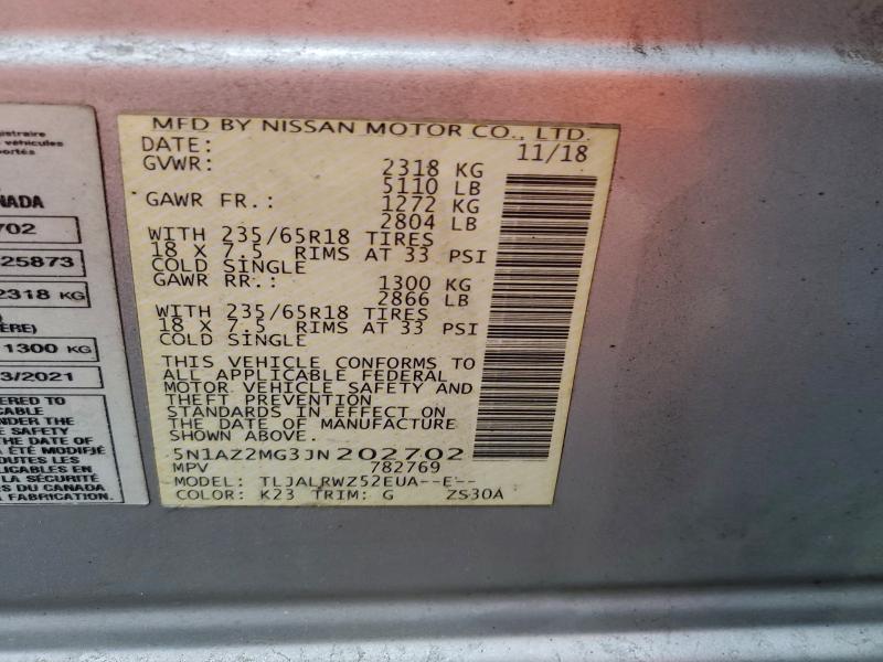 Продаж на аукціоні авто 2018 Nissan Murano, vin: 5N1AZ2MG3JN202702, номер лоту: 97668695